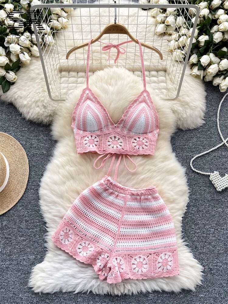 Beach Vacation Knit 2pcs Suits - Cami Top Lace recension och pris