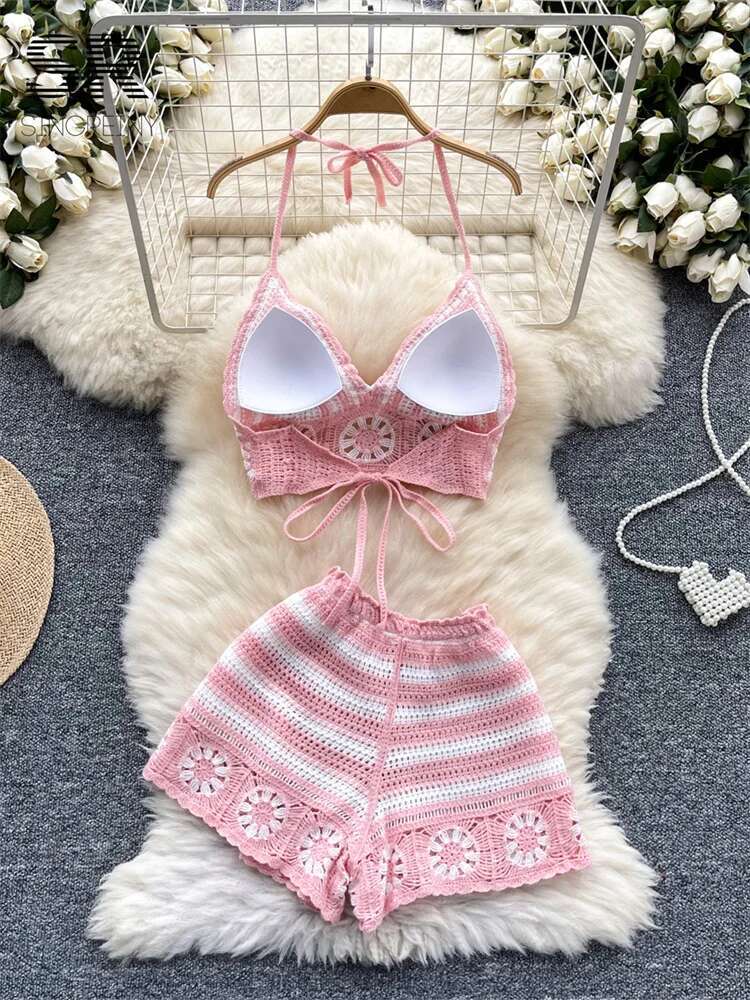 Beach Vacation Knit 2pcs Suits - Cami Top Lace recension och pris