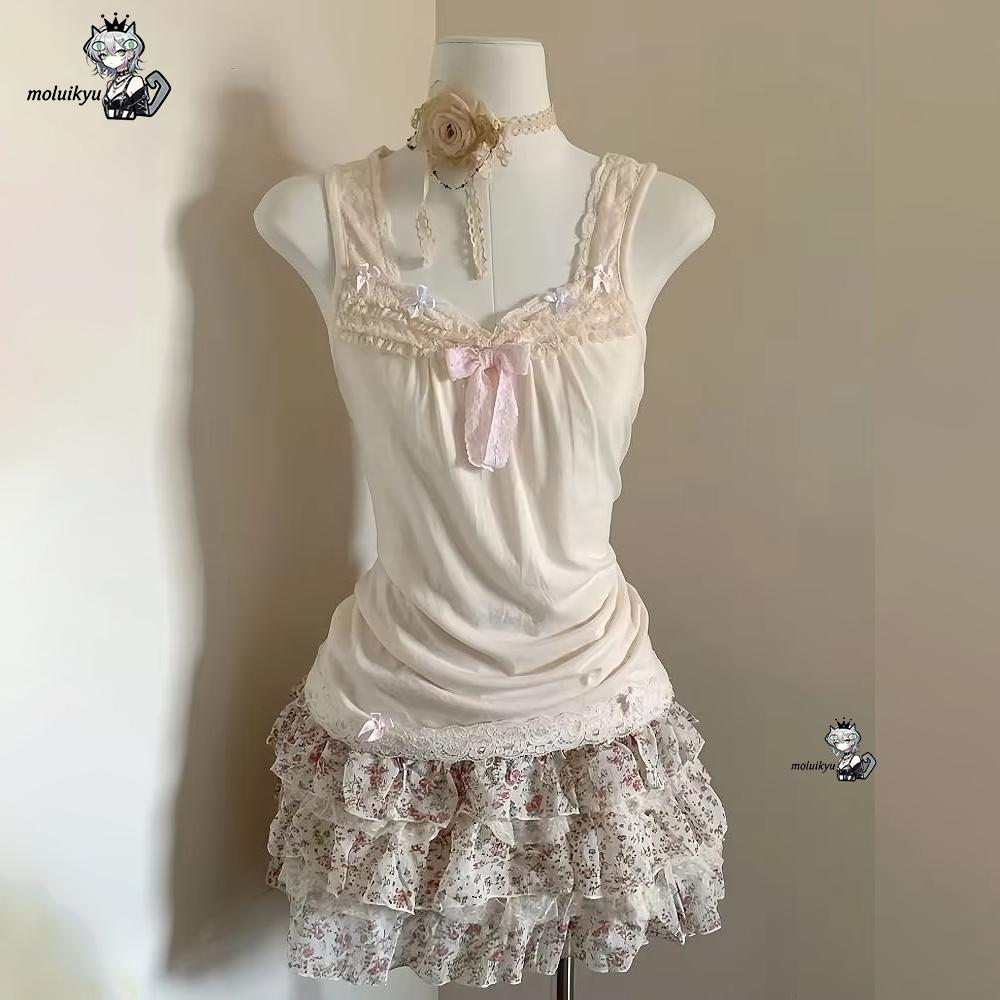 Women Y2K 2Pcs Outfit Set Lace - Cami Top Lace recension och pris