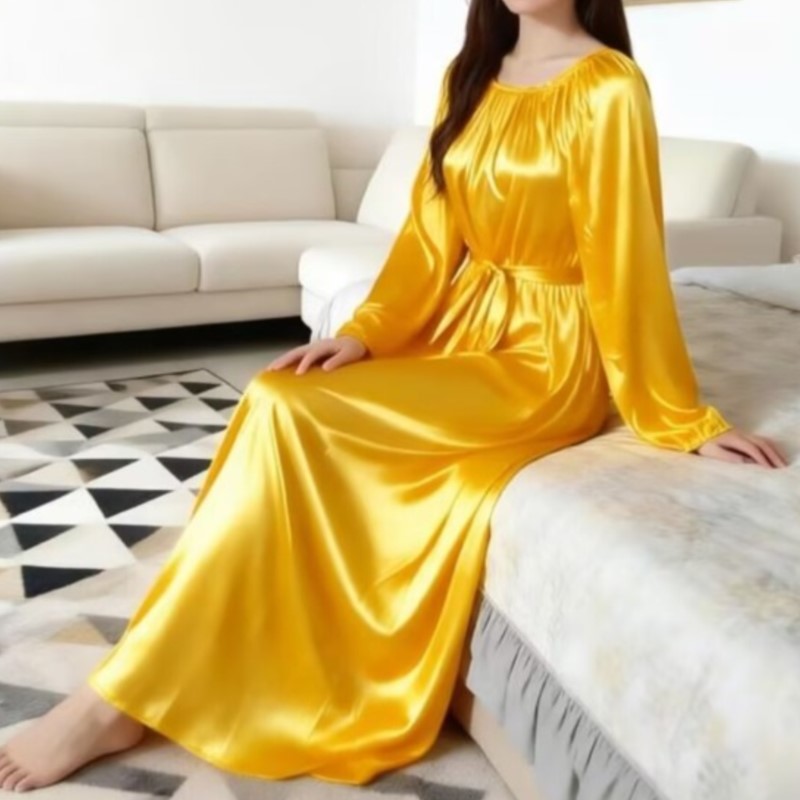 Glossy Ice Silk Night Robe Wit - Robe Silk Women recension och pris